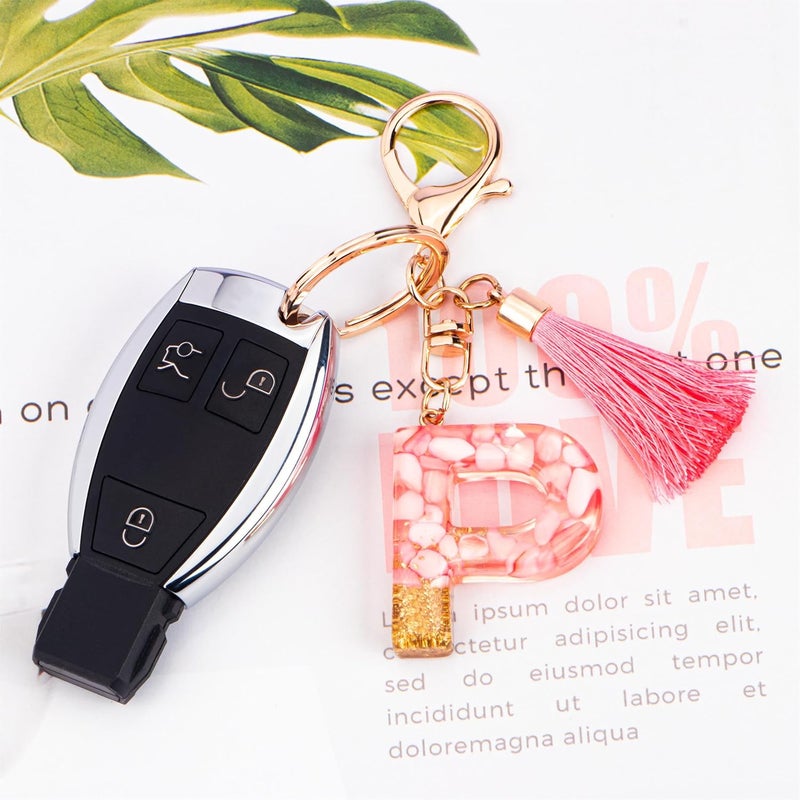 Suweibuke Cute Pink Key Chains for Women Girls, Initial Letter Keychains with Tassel, Charms for Key Purse Handbags Backpacks - Image 3